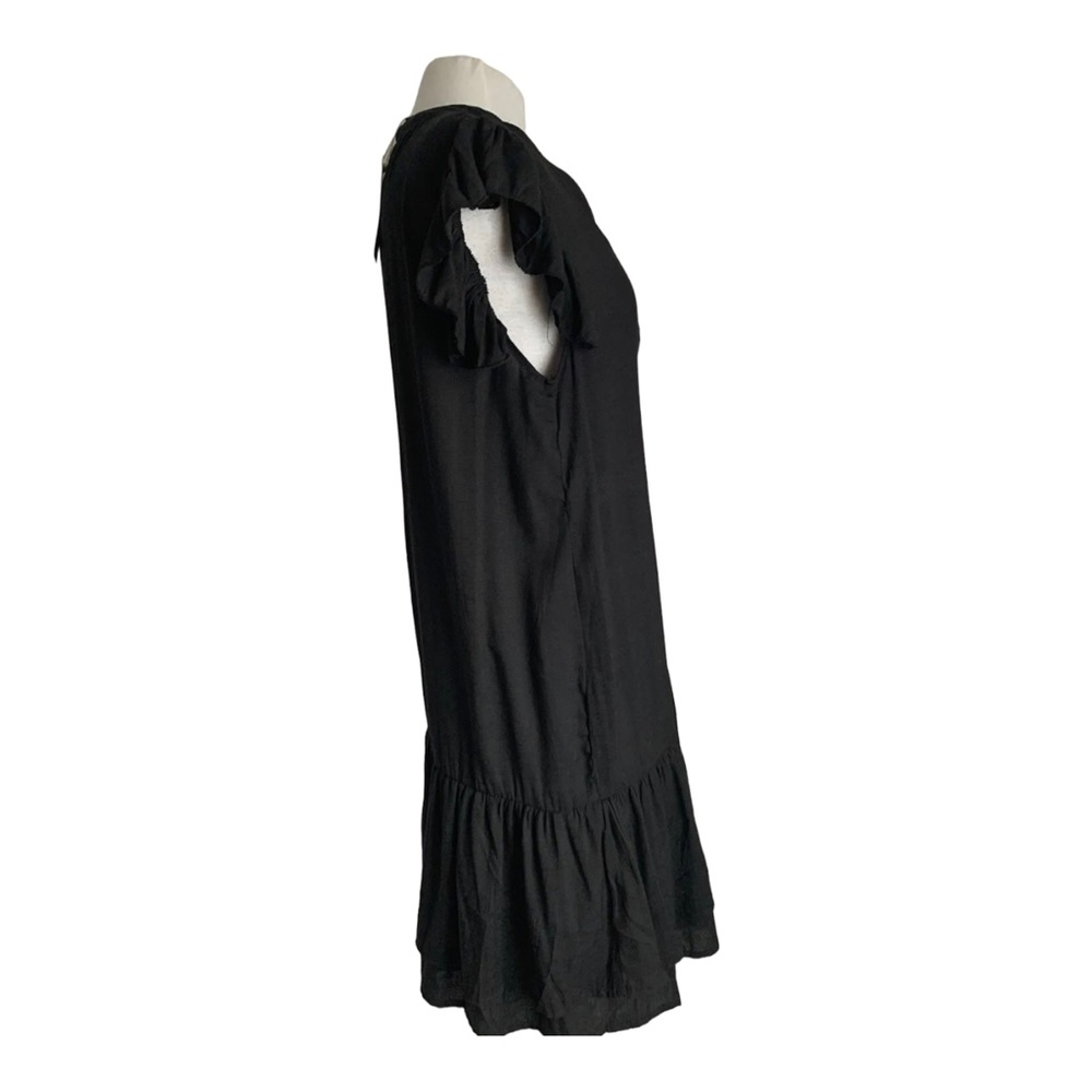Kaycee Black Tunic Dress V-Neck Button Front Tiered Knee-Length Size Large UK 12 - Picture 3 of 13